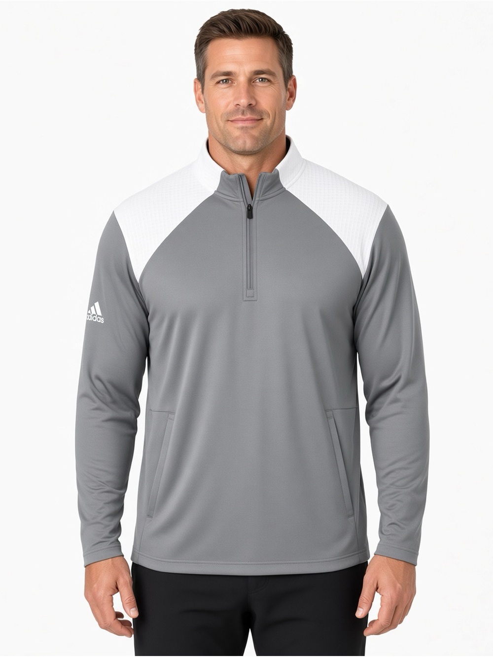 Adidas Men’s primegreen Golf Grey and White Quarter-Zip Pullover Jacket Large